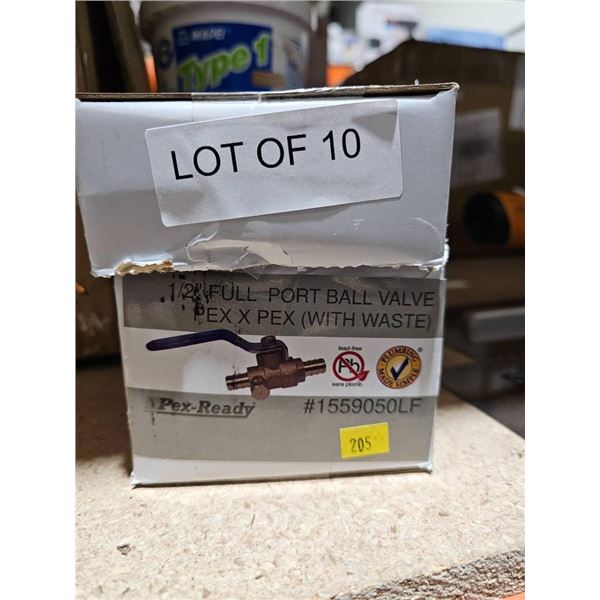 Lot of 10 PEX-Ready Full Port Ball Valves with Waste