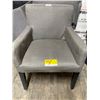 Image 2 : Set of 8 Gray Upholstered Dining  / Office Chairs  with Wooden Legs