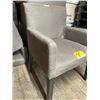 Image 3 : Set of 8 Gray Upholstered Dining  / Office Chairs  with Wooden Legs