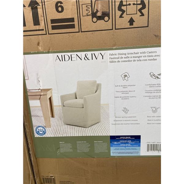 Aiden & Ivy Dining Armchair With Casters in Beige Upholstery