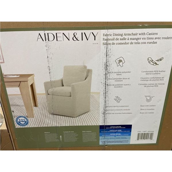 Aiden & Ivy Fabric Dining Armchair with Casters in Beige Upholstery
