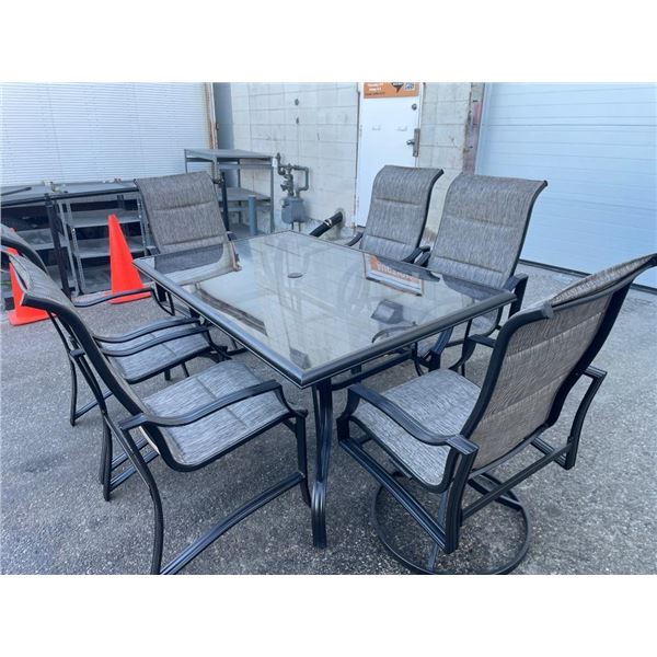 7-Piece Outdoor Patio Dining Set with Glass Table 40″ x 66″