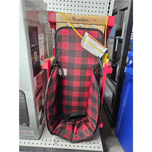 Streamridge Wooden Pull Sleigh with Red Plaid Seat