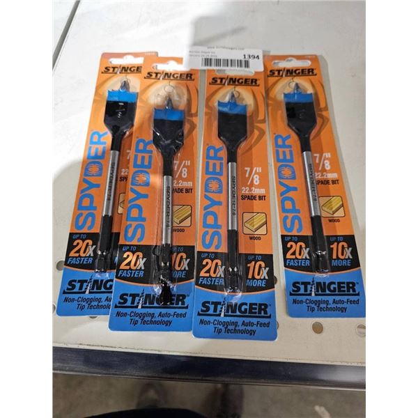 Lot of 4 Spyder 7/8 Inch Wood Spade Drill Bits