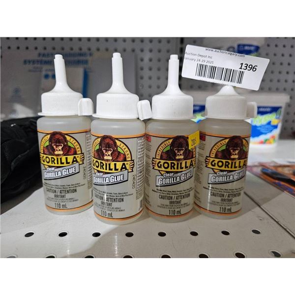 Lot of Four Gorilla Clear Glue Bottles, 110 mL Each