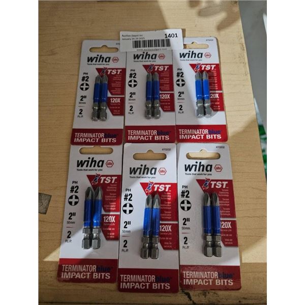 Wiha 2-Inch PH2 Terminator Impact Bits, 6 Packs, 12 Pieces Total