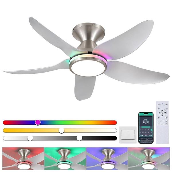 Kvillian Ceiling Fan With RGB Lights and Bluetooth Speaker- White *Not exactly as shown in Stock Pho