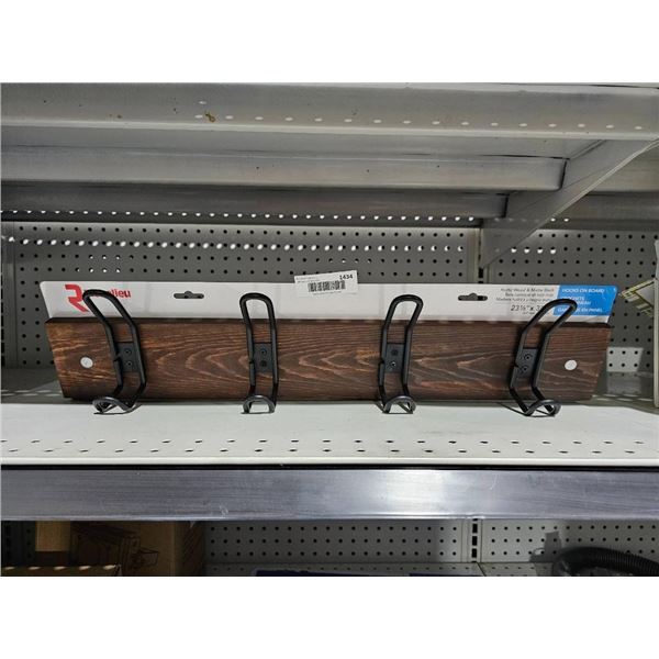 Rustic Wood and Matte Black Hook Wall Rack