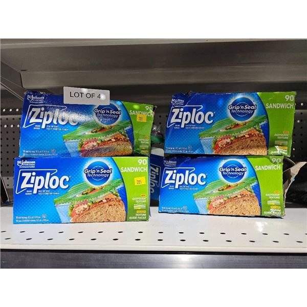 Lot of 4 Ziploc Sandwich Bags Boxes with 90 Bags Each