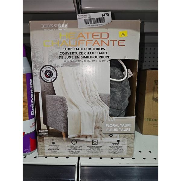 Berkshire Heated Faux Fur Throw Blanket in Floral Taupe