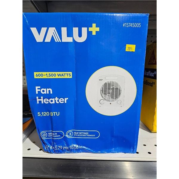 Valu+ Fan Heater, 600-1500 Watts, 5,120 BTU