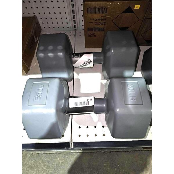 Set of 2 – 20 lb Rubber-Coated Hex Dumbbells by E360 (Pair)