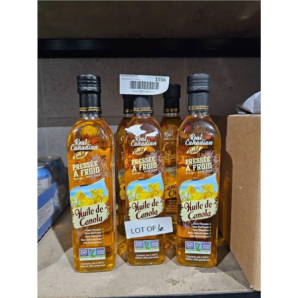 Lot of 6 Real Canadian Cold-Pressed Canola Oil Bottles 6x500ml