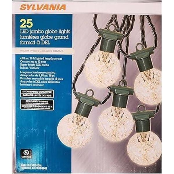 Sylvania 25 LED Jumbo Globe Lights 4.88m/16ft Lighted Length Per Set Connect up to 15 Sets