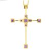 Image 6 : 18k Yellow Gold Square Bezel Amethyst Large Geometric Cross Pendant & 14k Chain