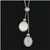 Image 3 : 14k White Gold 16 Rolo Link Chain w/ Dual Pearl Drop Dangle Pendant Necklace