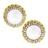 Image 1 : Vintage 18K Gold Large Mabe Pearl Diamond Halo Twisted Wire Work Button Earrings