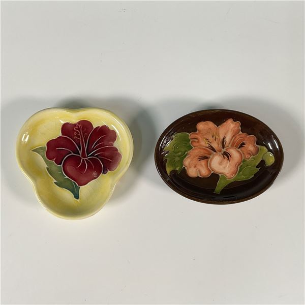 2pc Moorcroft Pottery Hibiscus Flower Design Trays