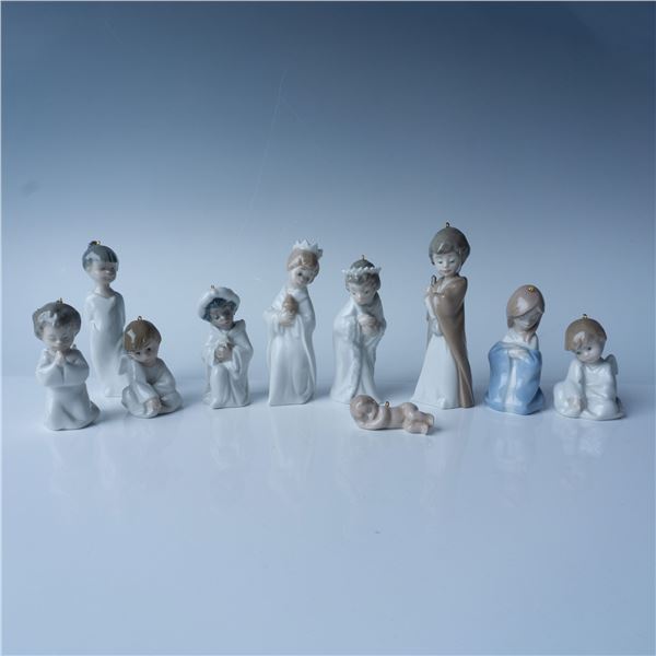 10pc Lladro Porcelain Mini Holy Family, Three Kings, Angels