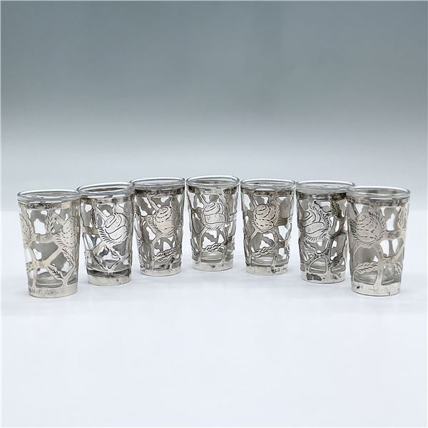 7pc Mexican Sterling Overlay on Glass Shot Glasses