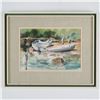 Image 1 : Original Watercolor on Laid Paper, Moored Boats, Signed