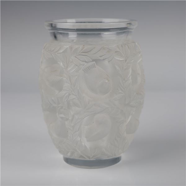 Lalique France Avallon Crystal Vase w/ Birds & Foliage Motif