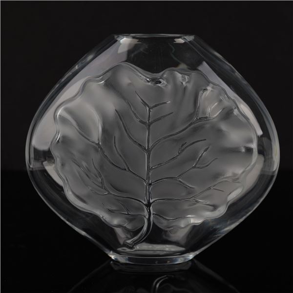 Lalique Crystal Oak Leaf Vase Ã¢â‚¬â€œ Frosted and Clear Glass