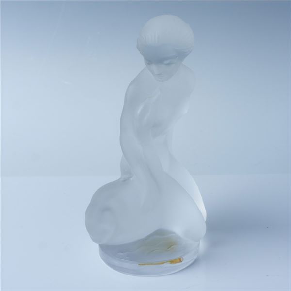 Lalique Frosted Glass Figurine, Nude Woman Holding Swan