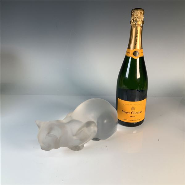 Lalique France Chat Assis Frosted Crystal Cat Sculpture