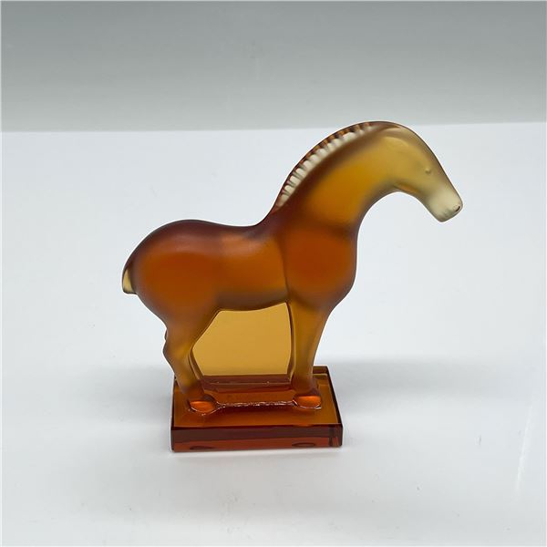 Lalique Amber Crystal Horse Figurine on Pedestal Base