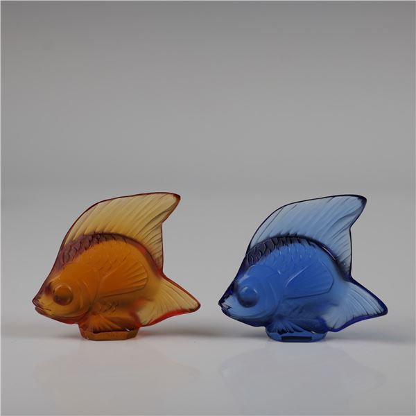 Pair of Lalique Frosted Glass Fish Figurines w/ Boxes