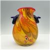 Image 2 : Yellow Swirl Patterned Art Glass Vase with Blue Handles