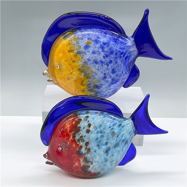 2pc Franco Moretti Signed Murano Glass Fish