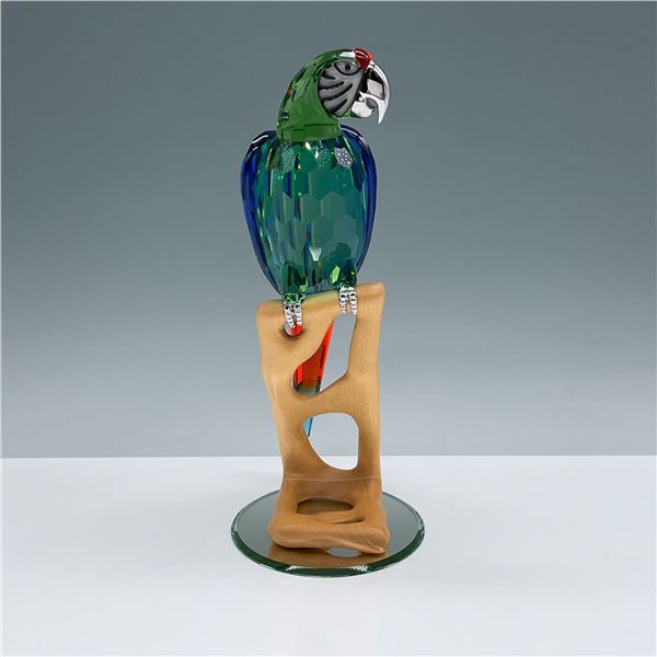 Swarovski Crystal Macaw Figurine on Custom Wooden Stand