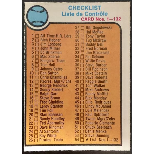 1973 O-PEE-CHEE CHECKLIST