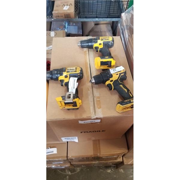 3 DEWALT CORDLESS 20V DRILLS, NO BATTERIES