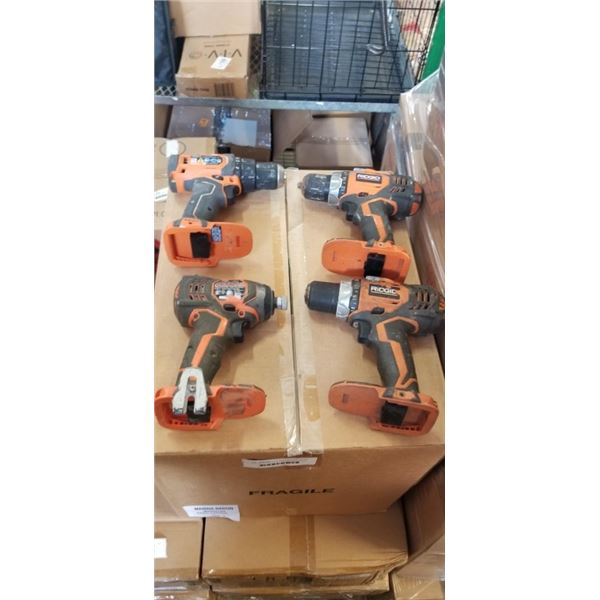 3 CORDLESS RIDGID DRILLS AND ONE IMPACT, NO BATTERIES