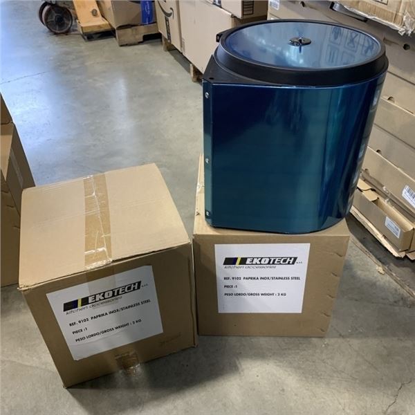 2 NEW EKOTECH PAPRIKA 9102 STAINLESS UNDER CABINET WASTE BINS 11L