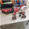Image 1 : 3PC CORDLESS MILWAUKEE KIT WITH CIRCULAR SAW, IMPACT AND DRILL WITH 2 18V BATTERIES,, CHARGER AND CA