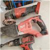 Image 2 : 4PC CORDLESS MILWAUKEE KIT WITH RECIP SAW, GRINDER, IMPACT AND DRILL WITH 2 18V BATTERIES,, CHARGER 