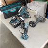 Image 1 : 4PC CORDLESS MAKITA KIT WITH CIRCULAR SAW, GRINDER, IMPACT AND DRILL WITH 4 18V BATTERIES,, CHARGER 