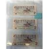 Image 2 : 3 MINT 1986 CANADIAN $2 BILLS SERIAL 211-213, 218 LAST ISSURE $2 BILL