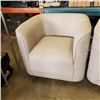 Image 2 : PAIR OF GREY FABRIC SWIVEL TUB CHAIRS, CAT TORN ON CORNER, NO STAINS