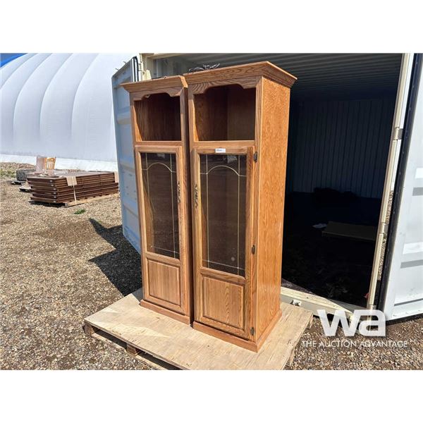 OAK CURIO CABINETS 2 PCS