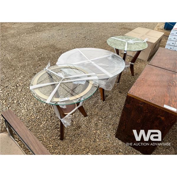 (3) TABLES WITH GLASS TOPS
