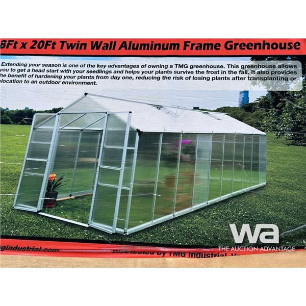 TMG 8 X 20 FT. TWIN WALL ALUMINUM FRAME GREENHOUSE