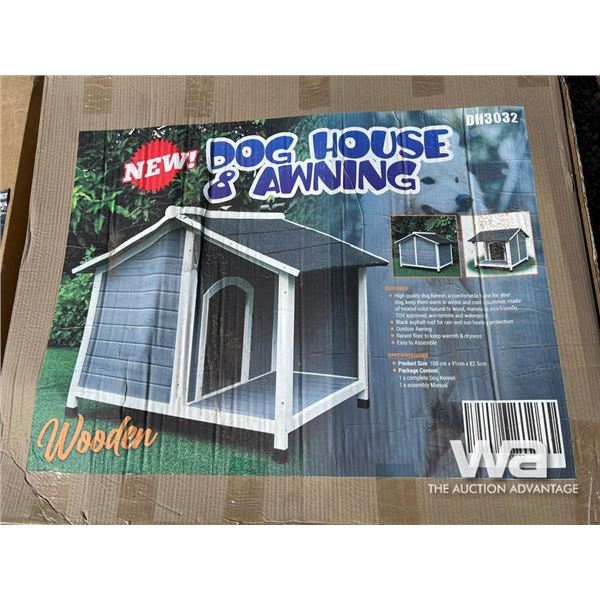 WOODEN DOG HOUSE AND AWNING