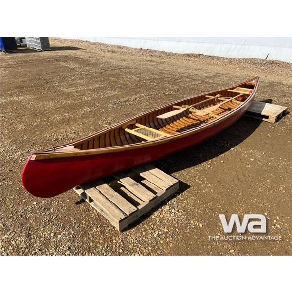RESTORED ANTIQUE BIRCH BARK CEDAR STRIP CANOE