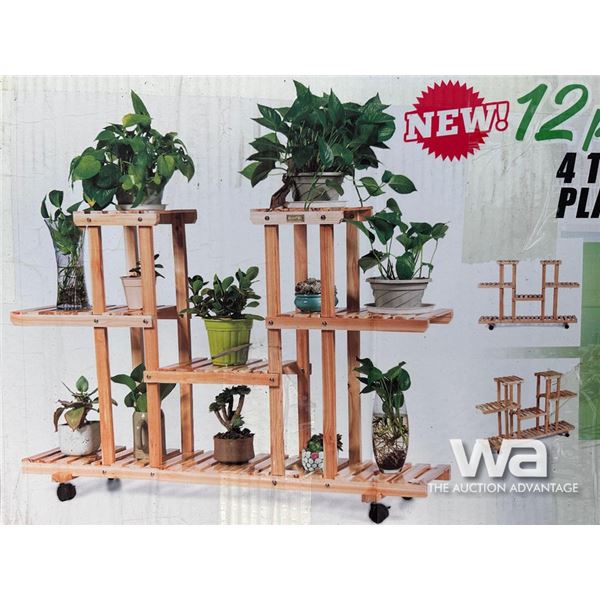 4 TIER WOODEN PLANT STAND & WHEELS