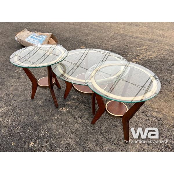 (3) GLASS END TABLES